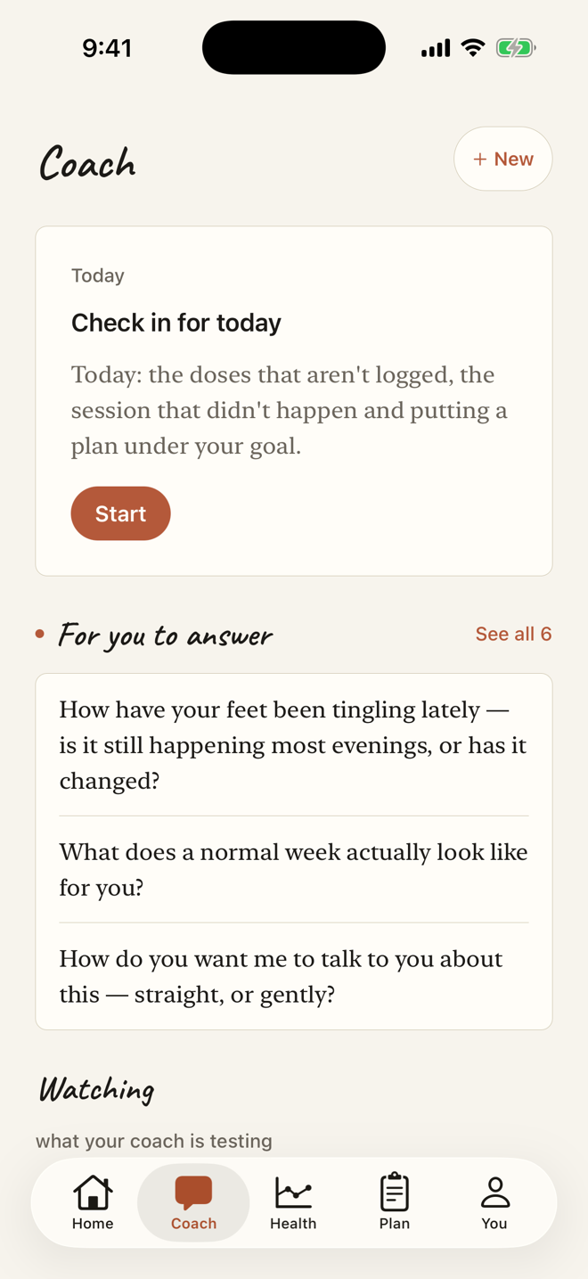 It checks in on you — and follows up on what you said — It comes to you with what's worth a look, asks the one thing that would settle it, and remembers your answer.